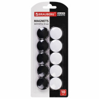 Магниты Brauberg 'BLACK&WHITE' УСИЛЕННЫЕ 30 мм, НАБОР 10 шт., черные/белые, 237468