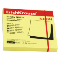 Блок для записей с клейким краем Erich Krause Неоновый 75х75мм, желтый, 80 листов, 7336
