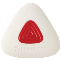 Ластик BRAUBERG 'Trios PRO', 36х36х9 мм, белый, треугольный, красный пластиковый держатель, 229559