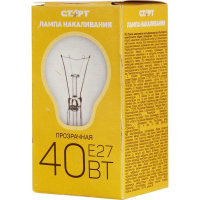 Лампа накаливания Старт 40Вт, E27, 2700К, теплый белый свет, груша