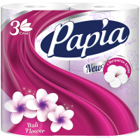Туалетная бумага Papia балийский цветок, белая, 3 слоя, 4 рулона, 140 листов, 16.8м