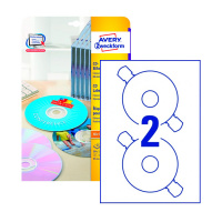 Этикетки для CD/DVD Avery Zweckform L6043-25, белые матовые, d=117мм, 2шт на листе А4, 25 листов