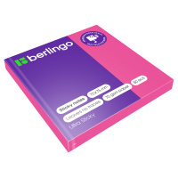 Блок для записей с клейким краем Berlingo Ultra Sticky розовый, неон, 75х75мм, 80 листов