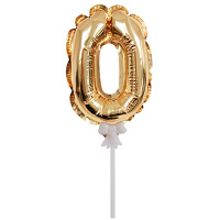 Воздушный шар,  самодув, 18см ПатиБум 'Цифра 0', фольгированный, золотой
