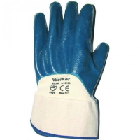 Перчатки защитные безразмерные 1 пара, белый/синий, х/б, неполное нитриловое покрытие, манжет-крага