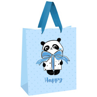 Пакет подарочный 18*23*10см MESHU 'PandaGift_Blue', отд. фольгой, матовая ламинация