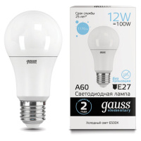 Лампа светодиодная GAUSS, 12(100)Вт, цоколь Е27, груша, холодный белый, 25000 ч, LED A60-12W-6500-E2