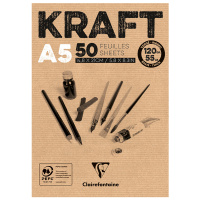 Скетчбук - блокнот 50л., А5 Clairefontaine 'Kraft', на склейке, 120г/м2, верже, крафт