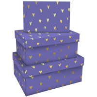 Набор прямоугольных коробок 3в1, MESHU 'Hearts of gold', (19*12*7,5-15*10*5см)