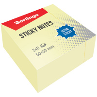 Блок для записей с клейким краем Berlingo Ultra Sticky желтый, 50х50мм, 240 листов
