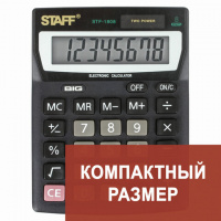 Калькулятор настольный Staff STF-1808 черный, 8 разрядов