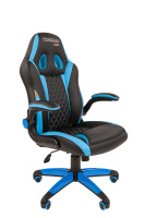 Кресло геймера Chairman Game 15 экокожа премиум, черно-голубая, крестовина пластик