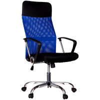 Кресло руководителя Helmi Content тканьсетка-экокожа, черная-синяя, крестовина хром