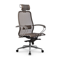 Кресло руководителя Метта Samurai S-2.041 MPES, ткань-сетка/экокожа, светло-коричневая - серый, крес
