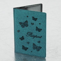 Обложка для паспорта STAFF, бархатный полиуретан, 'Бабочки', мятно-бирюзовая, 237617