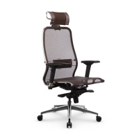 Кресло руководителя Метта Samurai S-3.041 MPES, ткань-сетка/экокожа, темно-коричневая, крестовина хр