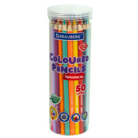 Набор цветных карандашей Brauberg Premium 50 цветов, трехгранный корпус, грифель мягкий 3мм