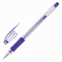Гелевая ручка Crown Hi-Jell Needle Grip синяя, 0.7мм, прозрачный корпус