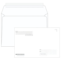 Конверт почтовый Родион Принт С4 белый, 229х324мм, 100г/м2, 500шт, стрип, Куда-Кому