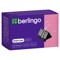 Зажимы для бумаг Berlingo 19мм, черные, 12 шт/уп