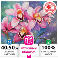 Картина по номерам 40х50 см, ОСТРОВ СОКРОВИЩ 'Орхидеи', на подрамнике, акрил, кисти, 662908