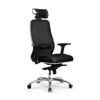 Кресло руководителя Метта Samurai SL-3.04 MPES, ткань-сетка/экокожа, черная плюс, крестовина хром