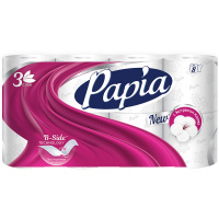 Туалетная бумага Papia без аромата, белая, 3 слоя, 8 рулонов, 140 листов, 16.8м