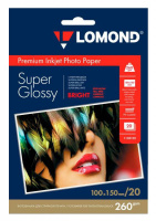 Фотобумага для струйных принтеров Lomond 10х15см, 20 листов, 260 г/м2, высокоглянцевая, белая, 11031