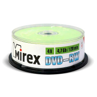 Диск DVD-RW Mirex 4.7 Гб, 4x, Cake, UL130032A4M, 25шт/уп