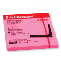 Блок для записей с клейким краем Erich Krause Неоновый 75х75м, розовый, 80 листов, 7323