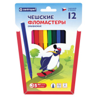 Фломастеры для рисования Centropen Пингвины 7790 12 цветов, смываемые
