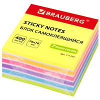 Блок для записей с клейким краем Brauberg 7 цветов, 76х76мм, 400 листов