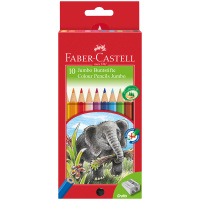 Карандаши цветные Faber-Castell 'Jumbo', 10цв., утолщен., заточен., картон, европодвес, с точилкой