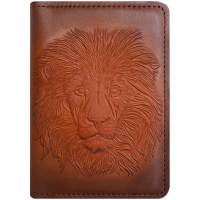 Обложка для паспорта Кожевенная мануфактура 'Лев', светло-коричневый, в деревянной упаковке