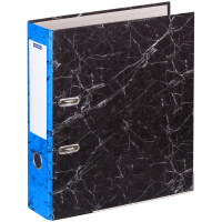 Папка-регистратор А4 Officespace черный мрамор, синий корешок, 70мм, с металлическим уголком
