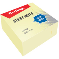 Блок для записей с клейким краем Berlingo Ultra Sticky желтый, пастель, 75х75мм, 400 листов