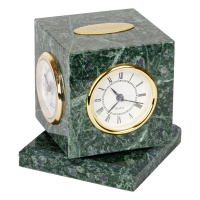 Настольные часы Delucci зеленый мрамор, с термометром и гигрометром