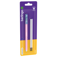 Ручка гелевая стираемая Berlingo 'Haze' синяя, +2 сменных стержня, 0,5мм, прорезин. корпус, розовый