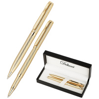 Набор Delucci 'Celeste': ручка шарик., 1мм и ручка-роллер, 0,6мм, синие, корпус золото, подарочная у