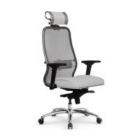 Кресло руководителя Метта Samurai SL-3.04 MPES, ткань-сетка/экокожа, белая, крестовина хром