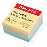 Блок для записей с клейким краем Brauberg 4 цвета, пастельный, 76х76мм, 400 листов