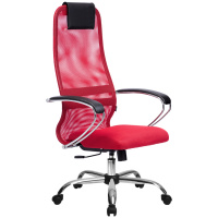 Кресло руководителя Метта SU-BK-8 CH, ткань-сетка красная №22, спинка-сетка, топ-ган (101/003)