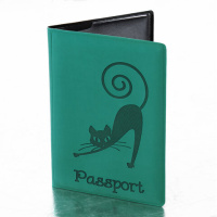 Обложка для паспорта STAFF, мягкий полиуретан, 'Кошка', бирюзовая, 237616