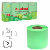 Туалетная бумага Laima яблоко, зеленая, 2 слоя, 8 рулонов, 152 листа, 19м