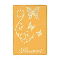 Обложка для паспорта OfficeSpace 'Бабочки' мягкий полиуретан, золотая, тиснение золотом