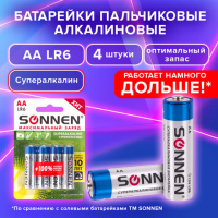 Батарейка Sonnen АА LR6, 1.5В, cупералкалиновая, 4шт/уп