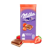 Шоколад Milka молочный клубника и сливки, 85г