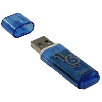 Флеш-накопитель Smartbuy Glossy Series 16Gb, 10/5 мб/с, голубой