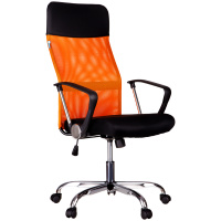 Кресло руководителя Helmi Content тканьсетка-экокожа, черная-оранжевая, крестовина хром