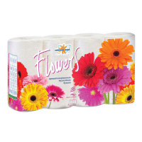 Туалетная бумага Мягкий Знак Deluxe Flowers герберы, белая, 2 слоя, 8 рулонов, 160 листов, 20м